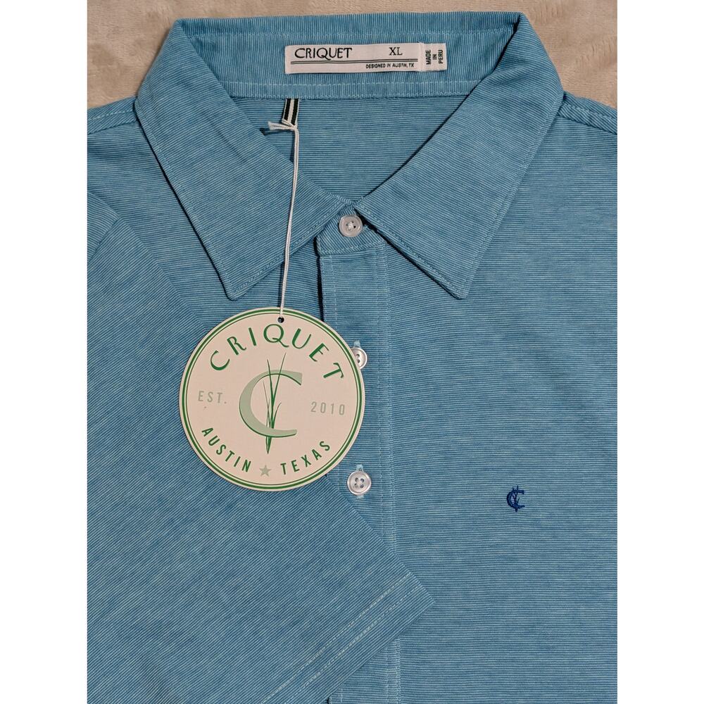 Criquet Men’s Players Polo Shirt Blue Heathered XL Organic Cotton Golf NWT
